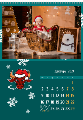 Вертикальные настенные перекидные календари - Бычок в шапке Декабрь