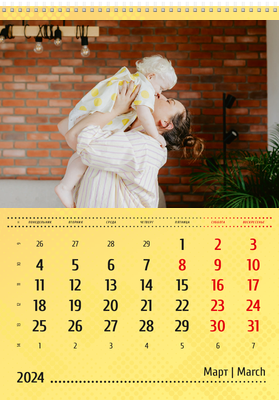 Вертикальные настенные перекидные календари - Желтые Март